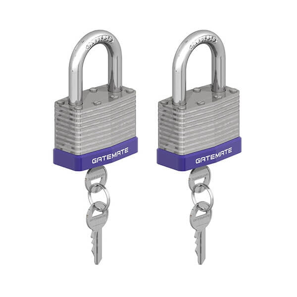 GATEMATE® Laminated Steel Padlock 50mm (2 Pack) Keyed Alike